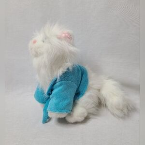 GANZ Webkinz Persian long haired cat  Plush with blue bathrobe - No code